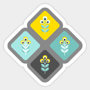Scandinavian flowers 01, teal, yellow and dark grey Sticker